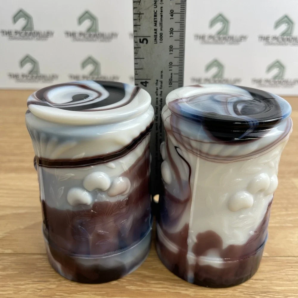 Imperial Glass Purple Slag Glass Morning Glory Tumblers Set of 2 Vintage IG Logo